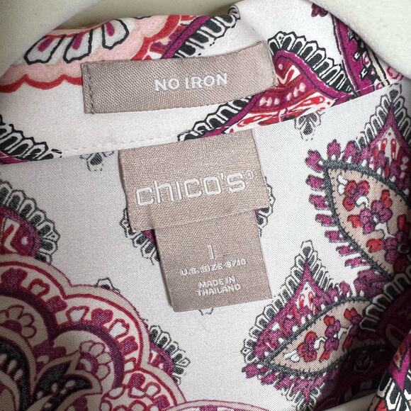 Chico's No-Iron Sateen Menswear Mix Print Wing Collar Shirt size 1 8/10 - Picture 6 of 8